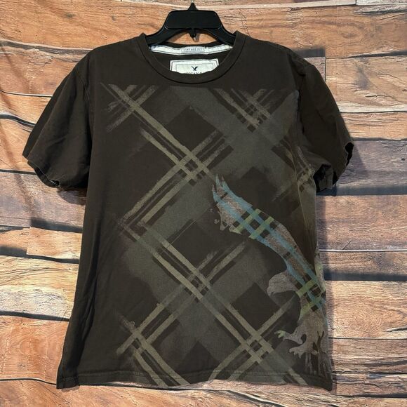 American Eagle Outfitters Short Sleeve T- Shirt Brown Crew Neck Wrap DS Vintage - Picture 1 of 5